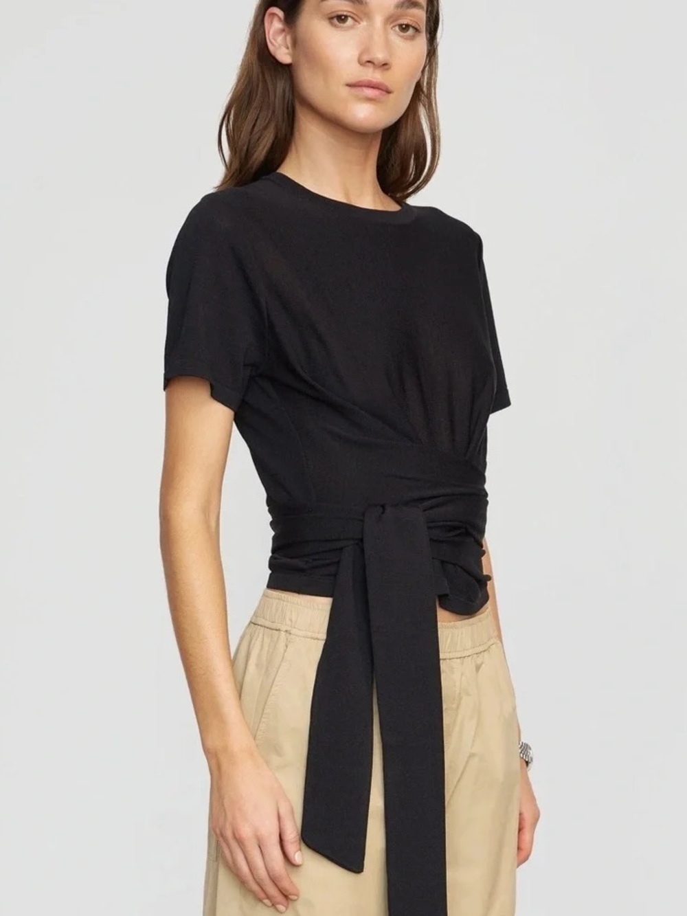 Modern Citizen Jude Cropped Black Tie-Waist Short Sleeve Top - Women